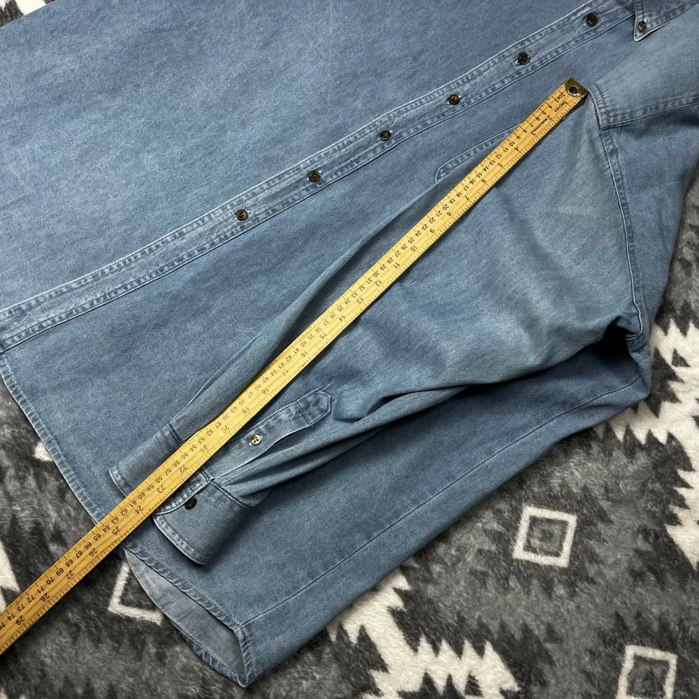 VTG Rattler Snake Embroidered Denim Shirt XL Blue Pine Island Rockabilly Work